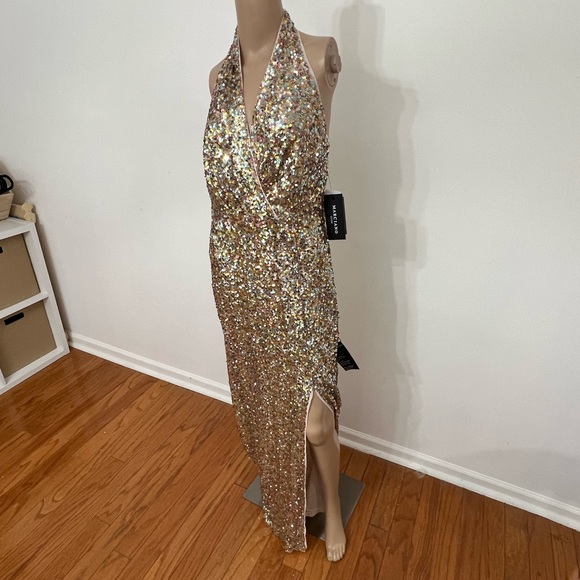 Marciano Limited Edition Shimmering Gold Sequin Halter Gown - Picture 2 of 9
